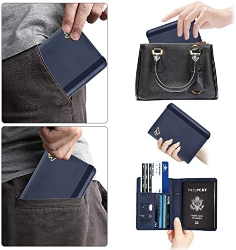WALNEW Passport Holder, PU Leather Travel Passport Cover Wallet, RFID Passport Case with Card Holder, Travel Essentials for Women Men (Navy Blue) - Image 7