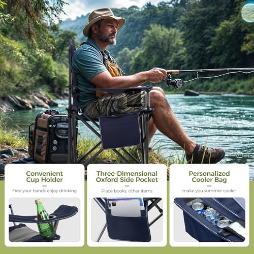 ALPHA CAMP Camping Chairs for Adults Heavy Duty Camping Chair Up to 200 kg Folding Camp Chair with Cup Holder and Cooler Bag for Outdoor Picnic Fishing, Lightweight and Portable, Blue - Image 5