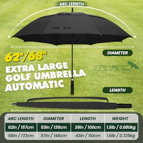 ZOMAKE Large Golf Umbrella 62/68 Inch - XL/XXL Windproof Strong Double Canopy Vented Golf Umbrellas,Automatic Open with EVA Grip,Umbrella Golf Windproof and Rainproof for Women Men - Image 2