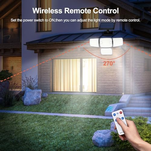 Solar Security Lights Outdoor with Motion Sensor, Four Heads Solar Powered Floodlights, IP65 Waterproof with Remote,Walk Way Lights for Outside,Garage,Garden,Backyard,Driveway,Patio - Image 6