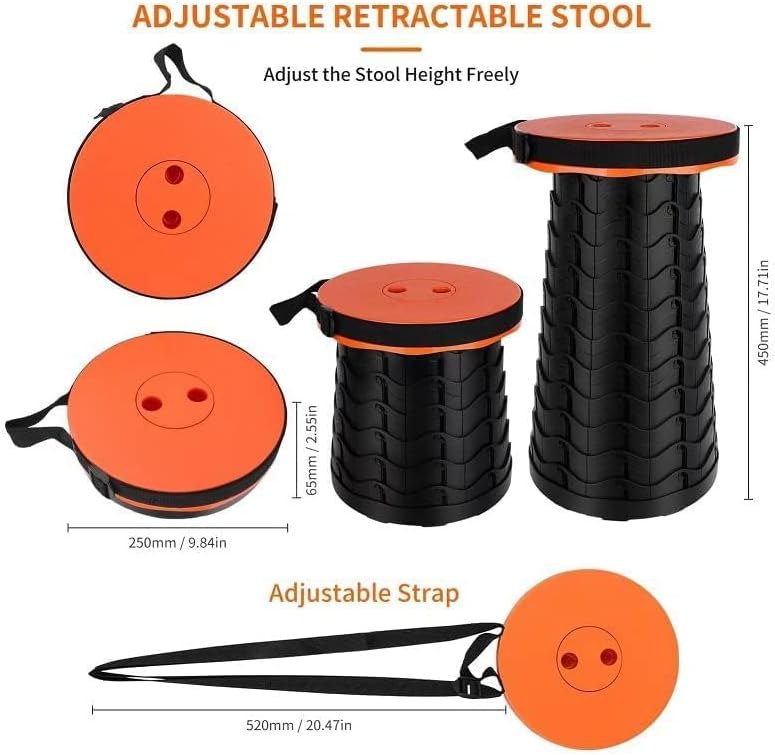 Portable Chair Folding Stool,Retractable Telescopic Camping Stools Lightweight Sturdy Seat Adjustable Collapsible(ORANGE) - Image 2