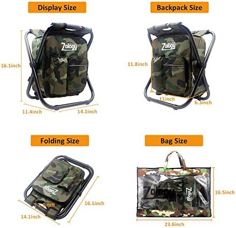 Folding Camping Chair Stool Backpack with Cooler Insulated Picnic Bag, Camouflage Portable Hiking Seat Table Bag for Outdoor Indoor Fishing Travel Beach BBQ - Image 3