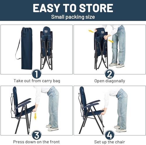 TIMBER RIDGE Camping Chairs for Adults Heavy Duty, Oversized Folding Garden Chair, High Back Outdoor Chair Luxury for Caravan Dining Beach Picnic, Adjustable 4-Position, Support 150kg, Blue - Image 6