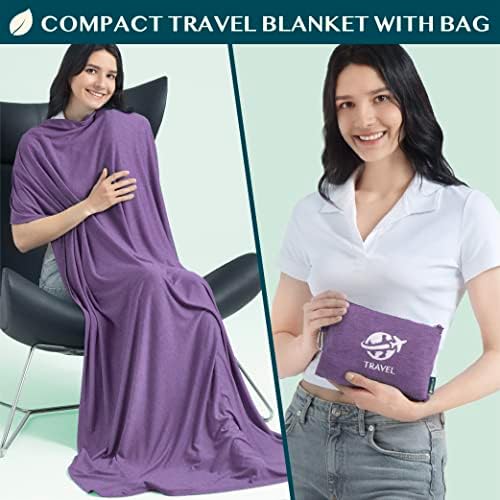 PAVILIA Soft Compact Travel Blanket and Pillow, Foldable Airplane Blanket in Bag, Lightweight Portable Flight Blanket Set with Luggage Strap, Camping Plane Car Home Office Gift Accessories, Purple - Image 2