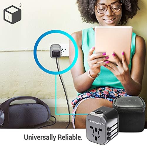 Worldwide Travel Plug Adapter with 2 USB 2.4A Charging Ports | International Universal AC Socket, Dual Safety Fuse, Chip Protector for US UK EU AU Mobile Phone Tablet Laptop Gadget (Grey) - Image 4