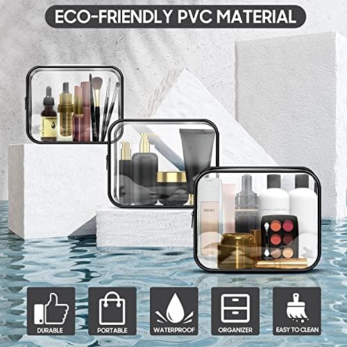 Clear Travel Toiletries Bag, 3 PCS Portable Waterproof Toiletry Bags for Women and Men, Clear Makeup Bags PVC Cosmetic Bag, Travel Accessories Wash Bag for Travelling and Holiday - Image 4