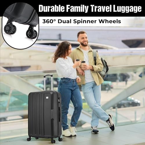 24" Medium Suitcase Super Lightweight 4 Wheel Spinner Hard Shell ABS Luggage Hold Check in Travel Case 65 Litre Black - Image 10