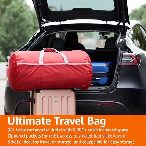Amazon Basics Extra Large Duffel Bag (98L), Travel and Sports Equipment Bag with Multiple Zippered Pockets, Lightweight Yet Durable Nylon Material, 23kg Weight Capacity, Red, 82 x 43 x 43 cm - Image 6