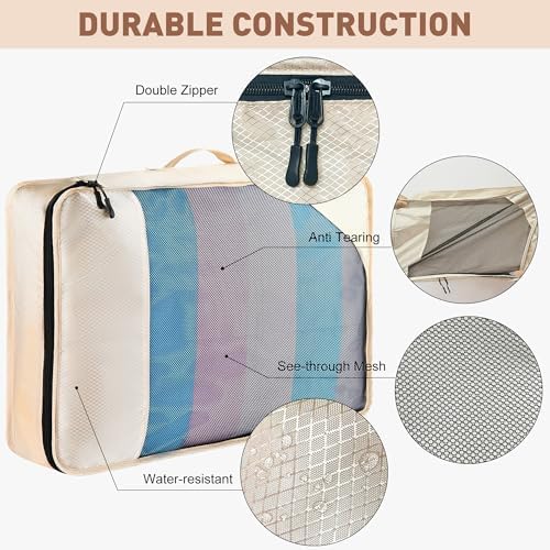 8 Set Packing Cubes for Travel Women Men Kids, Mesh Suitcase Organizer Bags Set for Luggage, 4 Sizes Extra Large, Large, Medium, Small, Travel Camping Essentials Accessories, Beige - Image 4