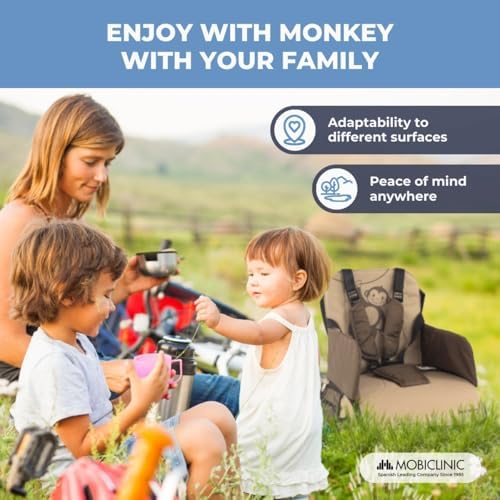 Mobiclinic® Kids, Travel Booster Seat, Monkey, Portable High Chair, Travel High Chair, 6 to 36 Months, Up to 15 kg(33 lb), Foldable, with Storage, Baby High Chair, Baby Seat, Colour Beige - Image 7