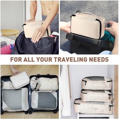 8 Set Packing Cubes for Travel Women Men Kids, Mesh Suitcase Organizer Bags Set for Luggage, 4 Sizes Extra Large, Large, Medium, Small, Travel Camping Essentials Accessories, Beige - Image 6
