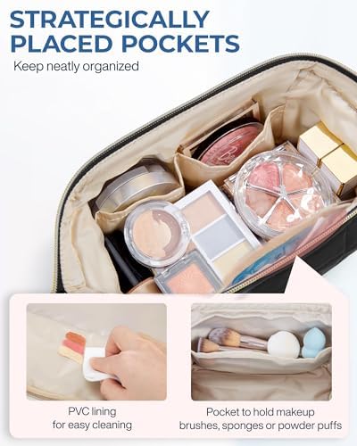 BAGSMART Makeup Bag Travel Cosmetic Bag, Puffy Padded Make Up Bags for Women Large Capacity Makeup Organizer Case, Wide-Open Pouch Purse Travel Essentials Toiletries Accessories Brushes, Black - Image 5
