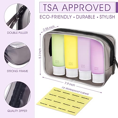 INSFIT Travel Bottles for Toiletries, 90ml Travel Containers for Toiletries Leakproof BPA Free CAA Approved Squeezable Silicone Tubes Travel Accessories with Labels Purple - Image 3