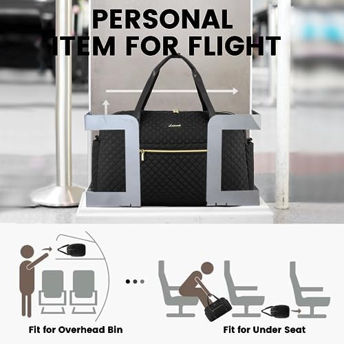 LOVEVOOK Travel Duffle Bag for Women, Weekend Overnight Bags with Cosmetic Bag, Large Waterproof Ladies Holdall for Hospital Maternity Gym, Carry On Flight Womens, Black - Image 3