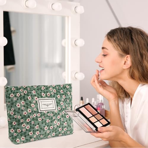 Cosmetic Bags, 2 Pcs Small Floral Canvas Cosmetic Bag, Rose Flower Printing Corduroy Toiletry Bag, Multifunctional Travel Makeup Bag with Metal Zipper for Women Girls Gift - Image 6