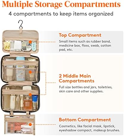 Lifewit Travel Toiletry Bag, Large Hanging Makeup Bag Organizer for Women, Transparent Travel Cosmetic Bag with Hanging Hook for Full Size Bottles, Vacation Essentials, Medium, Black - Image 3