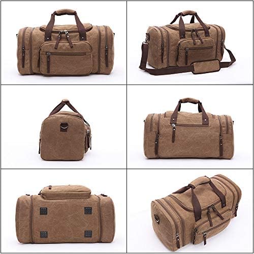 Duffle Bag, Unisex Canvas Holdall, Large Travel Duffles Travel Carry On Duffle Bags Overnight Weekend Weekender Bag Travel Tote for Men and Women Coffee - Image 2
