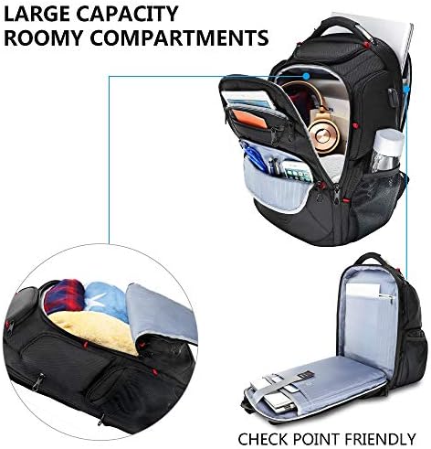 KROSER Travel Laptop Backpack 17.3 Inch XL TSA Computer Backpack Water-Repellent College Daypack Business Backpack with RFID Pockets & USB Port for Men/Women-Black - Image 4
