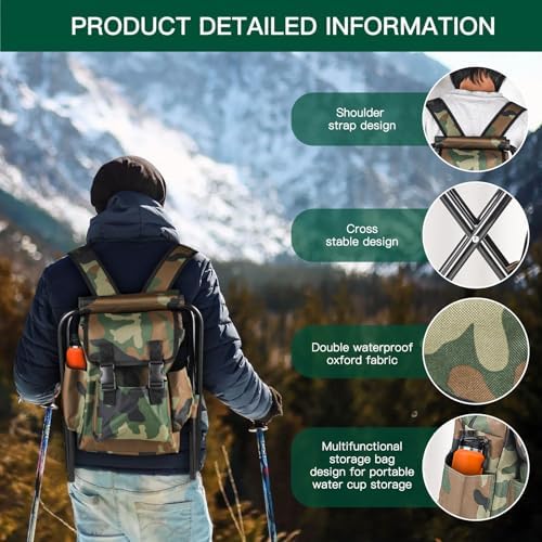 Backpack Chair, 2 in 1 Folding Camping Chair with Backpack Waterproof, Foldable Fishing Tackle Bag with Stool Seat 100kg Max, 10L Backpacking Fishing Stool for Hiking Picnic Travel - Image 4
