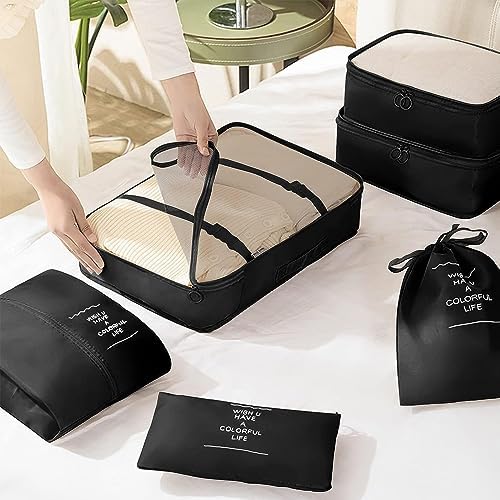 Packing Cubes for Suitcase,Lychico 9pcs Travel Luggage Packing Organizers Waterproof Travel Essentials Bag Clothes Shoes Storage Bags, Black - Image 6