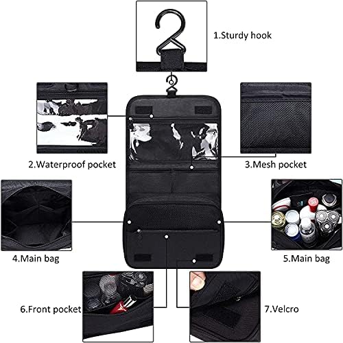 Portable Hanging Travel Toiletry Bag for Men and Womens Waterproof Bathrooom Shower Bag Multifunctional Cosmetic Makeup Organzier (Black) - Image 3
