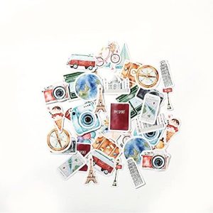 Mini Size Scrapbook Stickers, 45pcs DIY Decoration Travel Stickers Life Set for Travel Case, Laptop, Planners, Calendars, Scrapbook, Suitcase, Notebooks, Journal, Dimension Less 44mm(Travel)