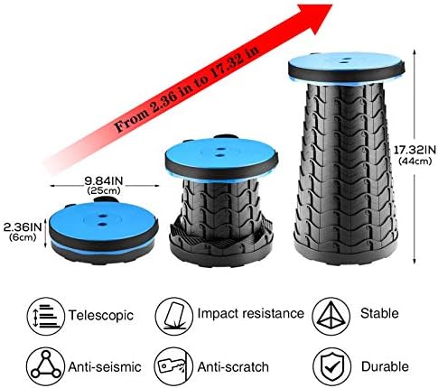 Hesanzol Portable Telescoping Stool, Retractable Folding Stool for Camping Garden Fishing Hiking Travel BBQ, Adjustable Collapsible Stools Max Load 400lbs - Image 2