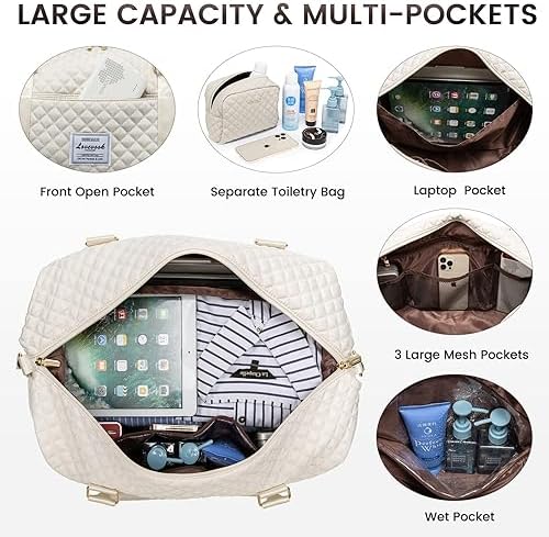 LOVEVOOK Travel Bag for Women With Shoe Compartment - Weekend Overnight Carry-on Duffel With Toiletry Bag - Waterproof Holdall for Gym, Sports, Vacation - Ryanair EasyJet Cabin Hand Luggage - Image 3