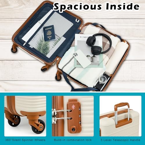 COOLIFE Cabin Suitcase 55×40×20cm and Cabin Bag 25L(45×36×20cm) Set for EasyJet Airlines Carry on Hand Cabin Luggage Hard Shell Suitcase Lightweight with TSA Lock (White/Brown, 55×40×20cm -Set 2pcs) - Image 3