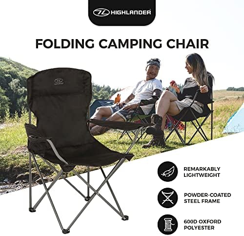 Highlander Camping Chair - Compact & Lightweight Folding Chair, 2.2kg, Portable Chair for Outdoors, Durable Steel Frame Arm Chair with Cup Holder - Image 4