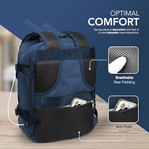 LUGG - Ryanair Underseat Waterproof & Durable Travel Backpack- Fits 15" Laptop - Anti-Theft Pocket - Multiple Compartments for Storage - Lightweight Carry-On Cabin Bag - 20L - Navy - 40x20x25cm - Image 2