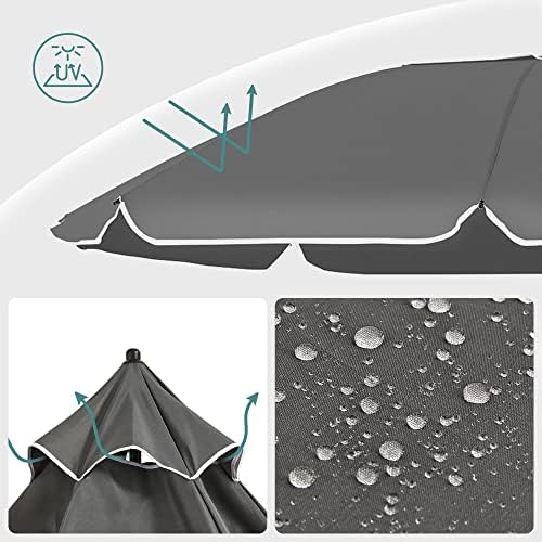 SONGMICS 1.6 m Parasol, Beach Umbrella, UPF 50+, Sun Protection, Portable Octagonal Polyester Canopy, Fibreglass Ribs, Tilt Mechanism, Carry Bag, for Beach Garden Balcony Pool, Grey GPU060G01 - Image 4