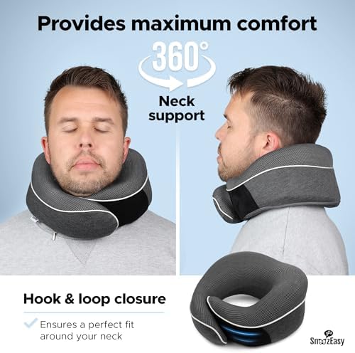 SnoozEasy™ Travel Pillow for Adults | Memory Foam 360 Degree Neck Support with Removable Pillow Case | Includes Travel Bag, Eye Mask and Ear Plugs | Dark Grey | UK Brand - Image 4