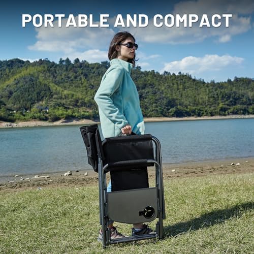 TIMBER RIDGE Camping Chair Heavy Duty 180kg Capacity, Directors Chair Folding Aluminum with Side Table, Portable for Outdoor Festival BBQs Black - Image 4