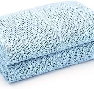 Bloomsbury Mill - Cellular Blankets Baby - Soft 100% Organic Cotton Baby Blanket - Pack of 2 - Baby Essentials For Newborn - Ideal for Cot Bed, Travel, Car Seat, Pram, Moses Basket - Blue 75x95cm