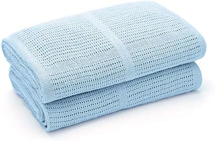 Bloomsbury Mill - Cellular Blankets Baby - Soft 100% Organic Cotton Baby Blanket - Pack of 2 - Baby Essentials For Newborn - Ideal for Cot Bed, Travel, Car Seat, Pram, Moses Basket - Blue 75x95cm