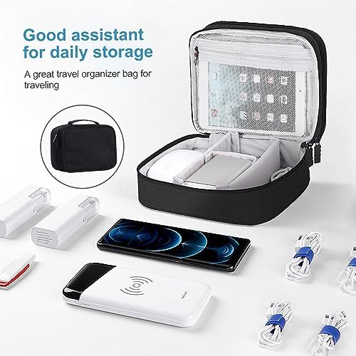 Large Double Layer Travel Cable Organizer Bag, Portable Electronics Accessories Storage Case with 2 Compartments, Black - Image 6