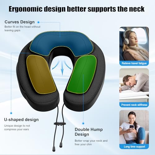 JINXIA Travel Pillow for Neck,Portable Neck Pillow Memory Foam for Plane Cars Trains Office,Breathable Fabric&Lightweight for Neck Perfect Support Pillow with Carry Bag,Earplugs-Black(Softer version) - Image 4