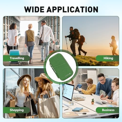 Passport Holder Travel Wallet, Large Capacity Travel Document Holder, RFID Blocking Waterproof Portable Travel Wallet Organiser for Cash Passport ID Card Credit Cards Ticket Pen, Green - Image 7