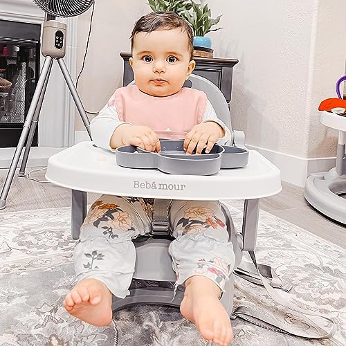 Bebamour Baby Chair Booster Seat with Tray Sit Me Up Baby Chair for Eating Portable, Travel, with Green Padding - Image 2