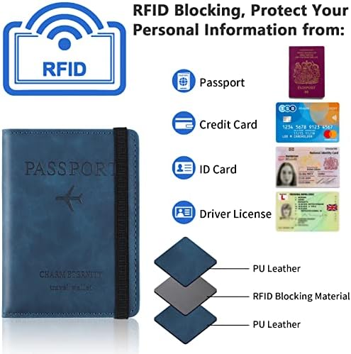 Cooja Passport Holder Cover Travel Wallet Organiser, Passport Case with RFID Blocking, PU Leather Travel Document Holder for Men&Women Travel Accessories (Blue) - Image 4