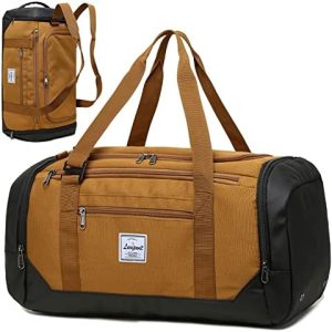 Laripwit Travel Duffle Bag for Men 40L Medium Gym Duffel Backpack with Shoe Compartment & Wet Pocket Sports Holdalls Women Weekend Overnight Bag for Traveling Camping, Brown