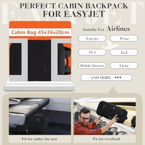 for Easyjet Cabin Bag 45x36x20, Waterproof Underseat Cabin Bag Travel Backpack, Carry on Hand Luggage Backpack With Charging Port and Anti Theft Pocket - Image 2