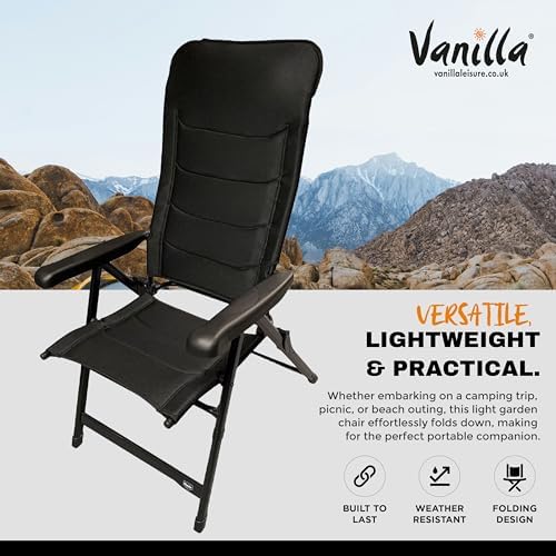 Vanilla Leisure Camping Chair & Leg Rest Set - Heavy Duty Max 150kgs Load Camping Chairs for Adults - Extendable Headrest & 7 Reclining Positions - Chair for Picnic Festival & Travel - D80xW63xH112cm - Image 5