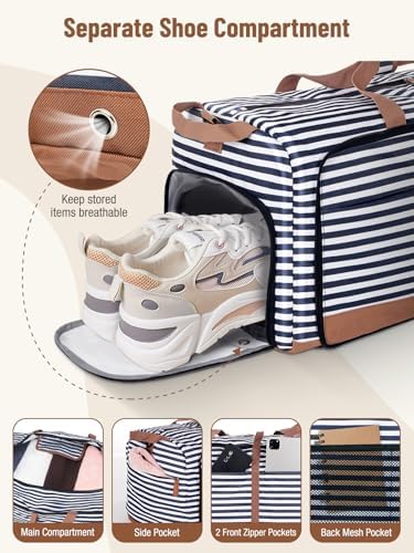 Lekesky Large Foldable Travel Duffe Bag - 60L Waterproof Holdall Luggage Bag with Shoes Compartment, Weekend Overnight Sports Bag for Women and Men(Striped, 63 * 30 * 28cm) - Image 4
