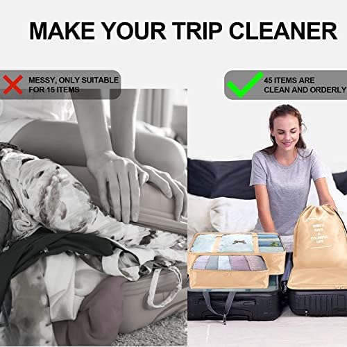 Jsdoin Packing Cubes for Suitcase,9PCS Travel Luggage Packing Organizers for Backpack, Waterproof Travel Essentials Bag Accessories(Beige) - Image 6