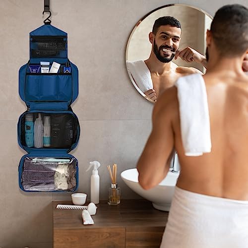 Hanging Travel Toiletry Bag, Waterproof Folding Portable Cosmetic Bag, Wash Bag for Men and Women (M, Blue) - Image 2