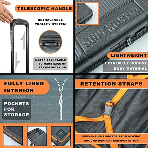 Superdry Hard Shell Travel Suitcases - Lightweight, Robust, TSA Locks, with 8 Smooth Spinner Wheels, Telescopic Trolley, Clothing Retention Straps & High Cap Luggage (Black/Orange, Small) - Image 2