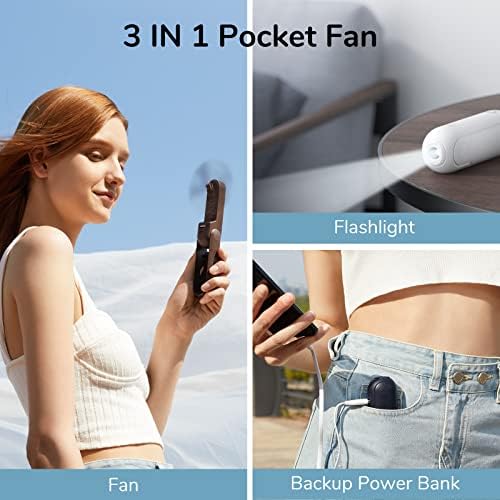 JISULIFE Handheld Mini Fan, 3 IN 1 USB Rechargeable Portable Fan [12-19 Working Hours] with Power Bank, Flashlight, Pocket Design for Travel/Summer/Concerts/Lash, Gifts for Women (Blue) - Image 2