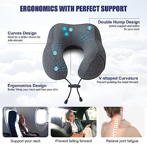 Travel Pillow for Airplane, Neck Pillow for Travel, Memory Foam Travel Neck Pillow for Adults, Soft & Lightweight Flight Pillow, Ergonomic Neck Cushion With Carry Bag - Image 2